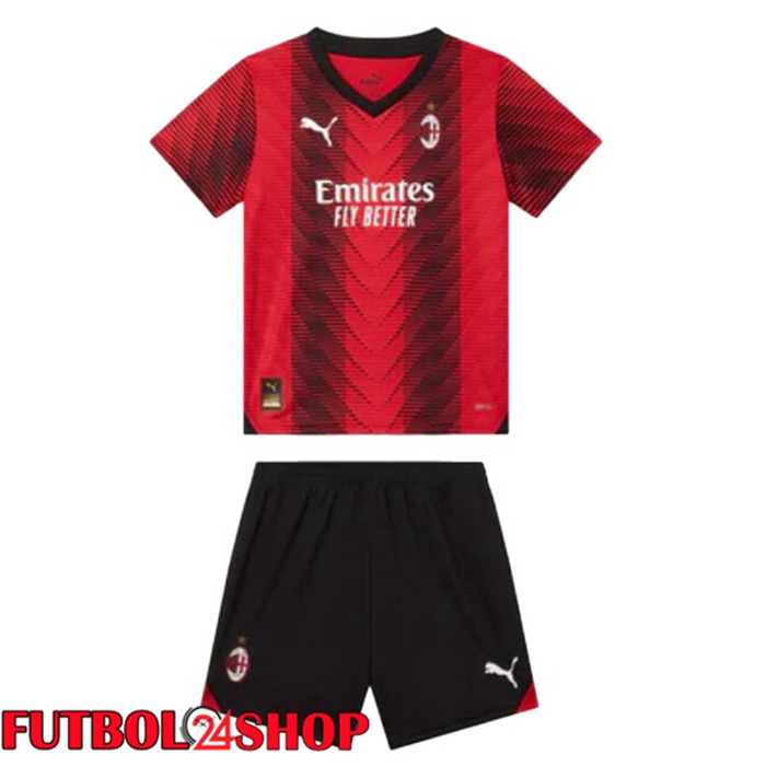 Camisetas De Futbol AC Milan Ninos Primera Rojo 2023/2024