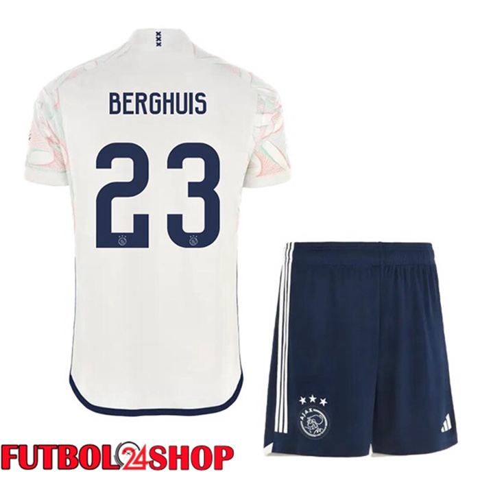 Camiseta AFC Ajax (Berghuis 23) Ninos Segunda Blanco 2023/2024