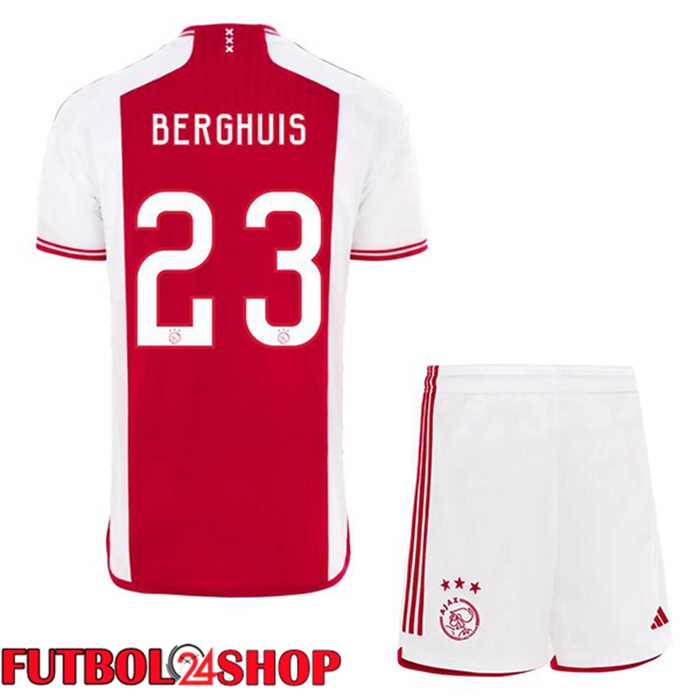 Camiseta AFC Ajax (Berghuis 23) Ninos Primera Rojo Blanco 2023/2024