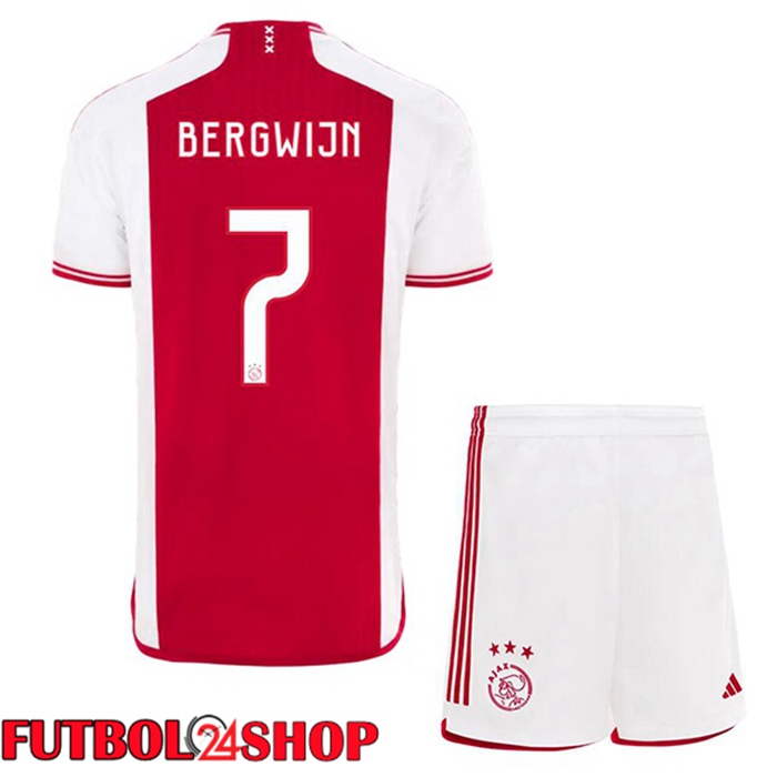Camiseta AFC Ajax (Bergwijn 7) Ninos Primera Rojo Blanco 2023/2024