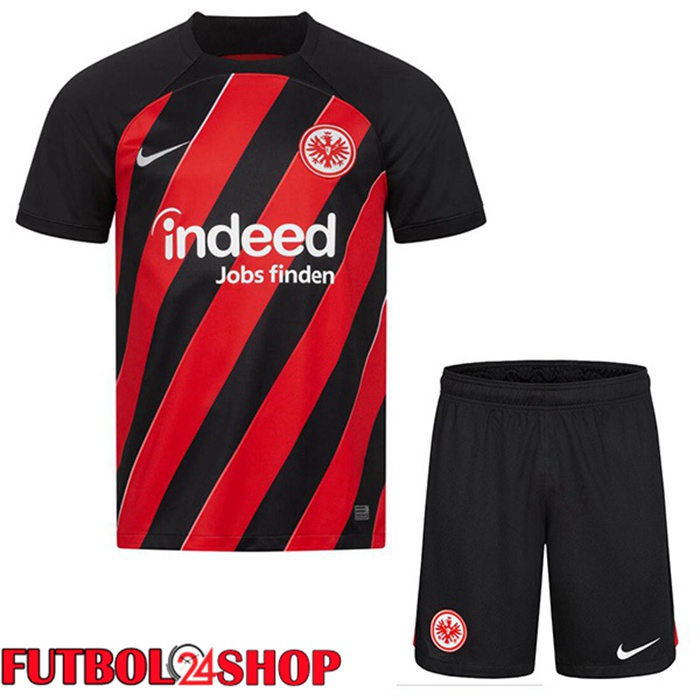 Camiseta Eintracht Frankfurt Ninos Primera Negro Rojo 2023/2024