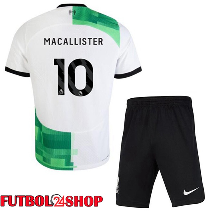 Camiseta FC Liverpool (MAC ALLISTER 10) Ninos Segunda Blanco Verde 2023/2024