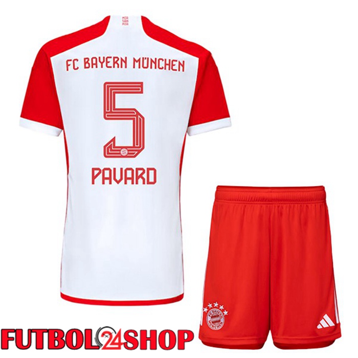 Camiseta Bayern Munich (Pavard 5) Ninos Primera Blanco Rojo 2023/2024