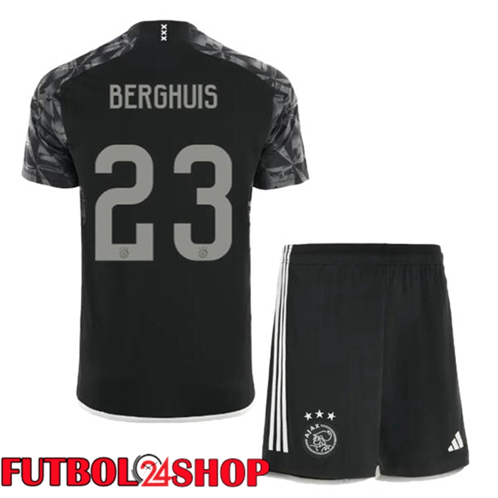 Camiseta AFC Ajax (Berghuis 23) Ninos Ninos Tercera Negro 2023/2024
