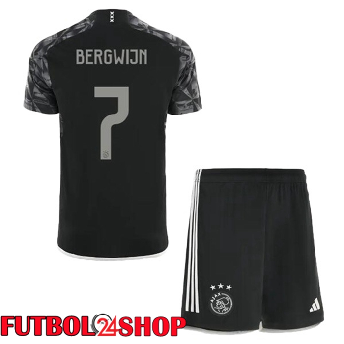 Camiseta AFC Ajax (Bergwijn 7) Ninos Ninos Tercera Negro 2023/2024