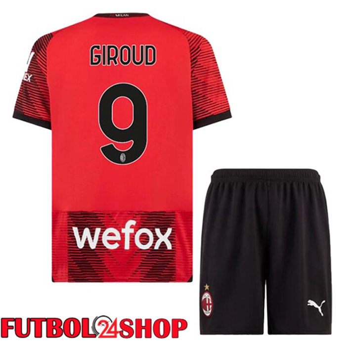 Camiseta AC Milan (Giroud 9) Ninos Primera Rojo 2023/2024