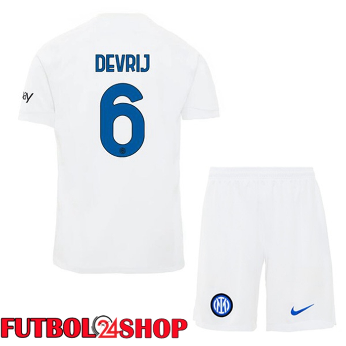 Camiseta Inter Milan (DE VRIJ 6) Ninos Segunda Blanco 2023/2024