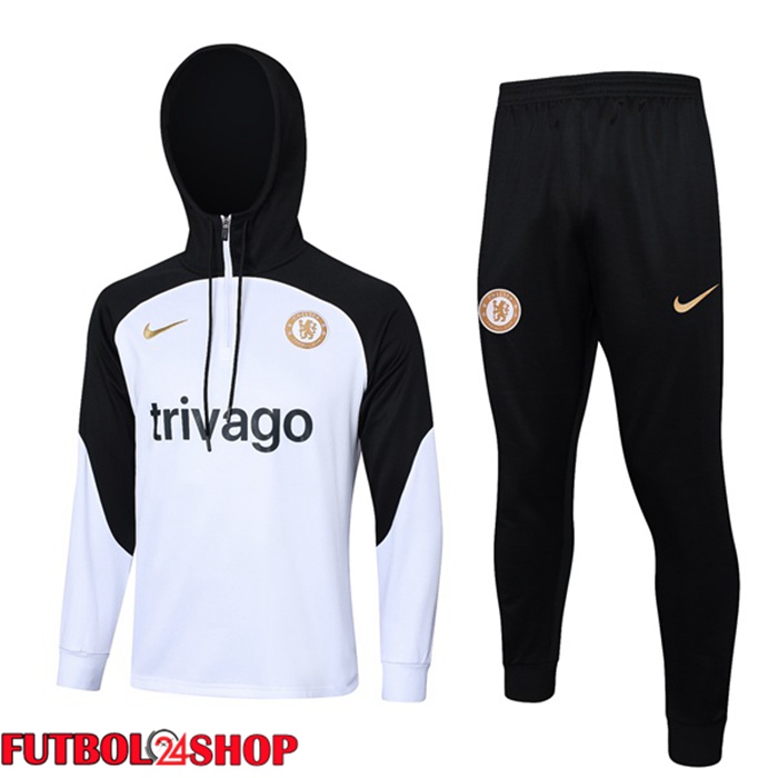 Chandal Equipos De Futbol Con Capucha FC Chelsea Blanco Negro 2023/2024