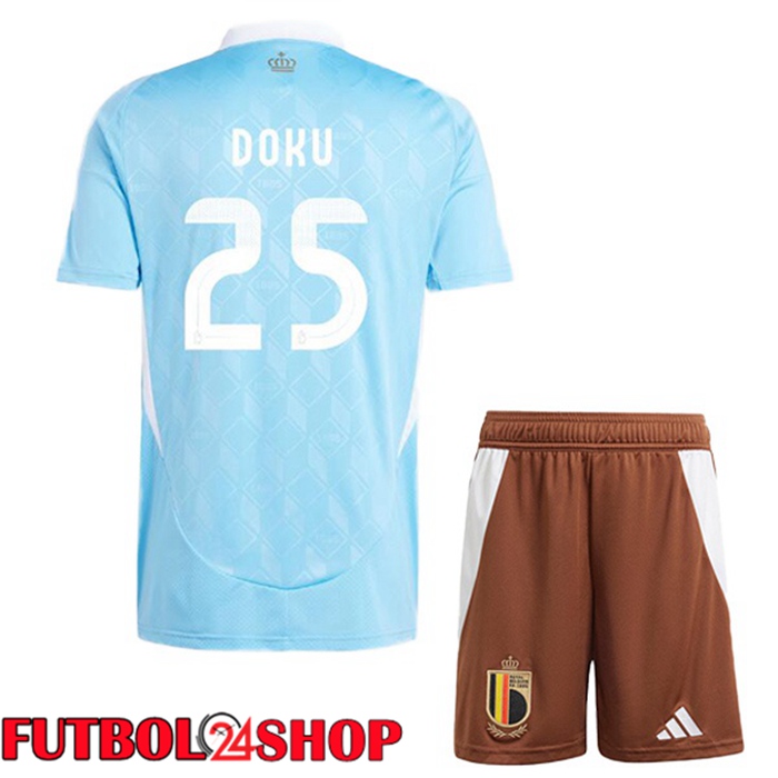 Camiseta Nacional Bélgica (DOKU 25) Ninos Segunda Azul UEFA Euro 2024