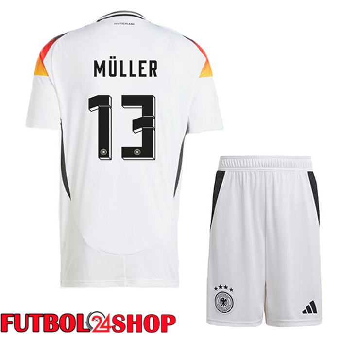 Camiseta Nacional Alemania (MÜLLER 13) Ninos Primera Blanco UEFA Euro 2024