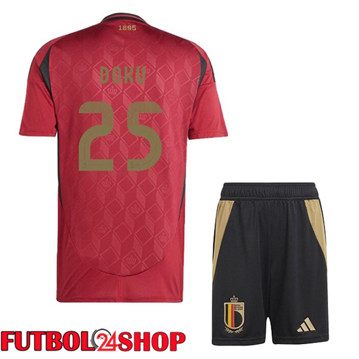Camiseta Nacional Bélgica (DOKU 25) Ninos Primera Rojo UEFA Euro 2024