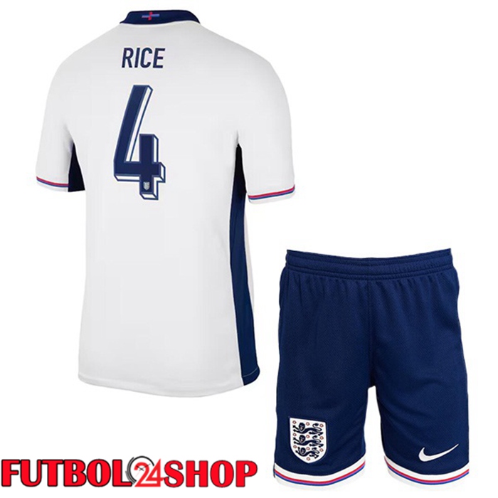 Camiseta Futbol Inglaterra (Rice 4) Ninos Primera Azul Blanco 2024/2025