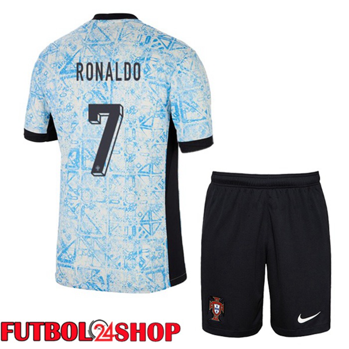 Camiseta Futbol Portugal (RONALDO 7) Ninos Segunda Azul Blanco 2024/2025