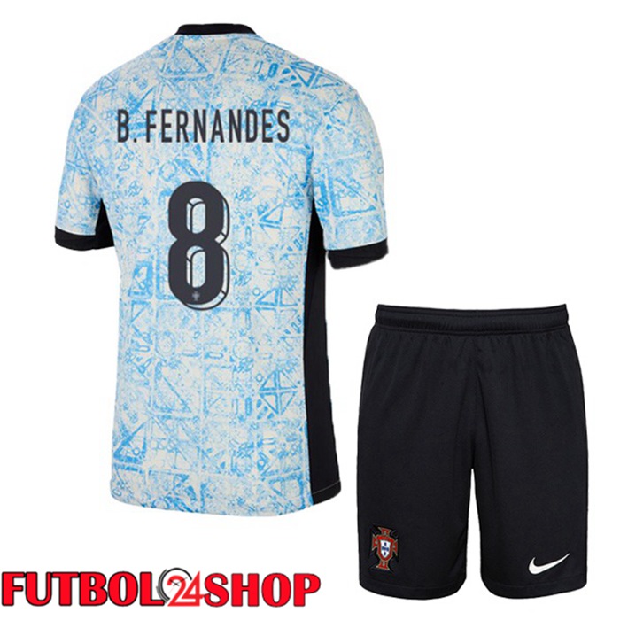 Camiseta Futbol Portugal (B. FERNANDES 8) Ninos Segunda Azul Blanco 2024/2025