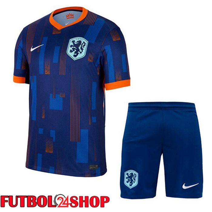 Camiseta Nacional Países Bajos Ninos Segunda Azul Real UEFA Euro 2024