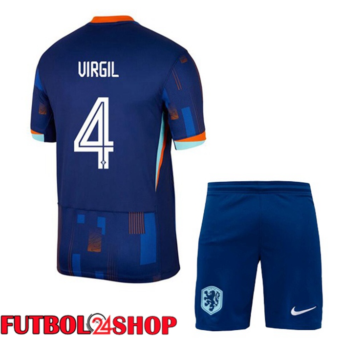 Camiseta Nacional Países Bajos (VIRGIL 4) Ninos Segunda Azul Real UEFA Euro 2024