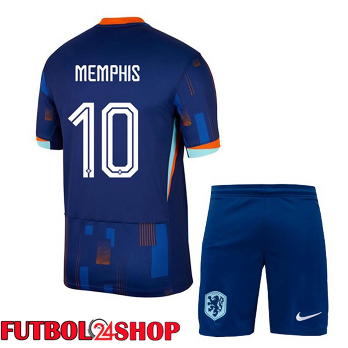 Camiseta Nacional Países Bajos (MEMPHIS 10) Ninos Segunda Azul Real UEFA Euro 2024