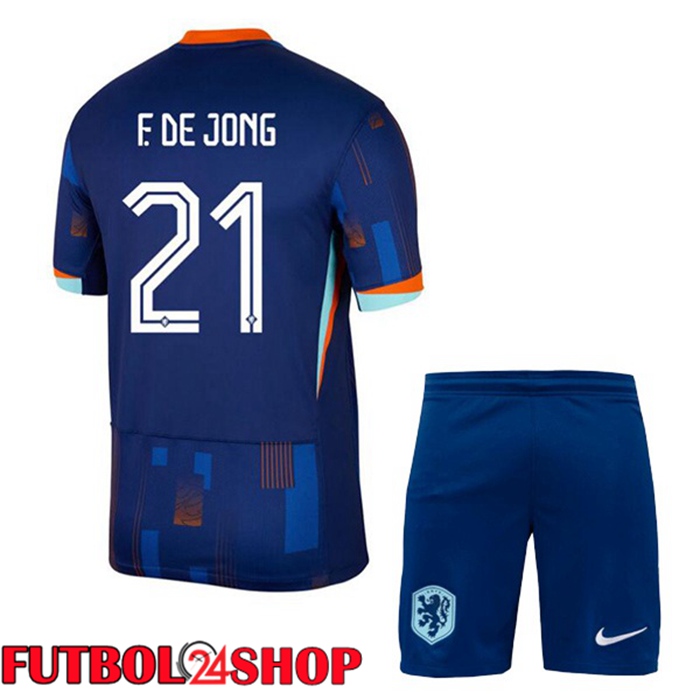 Camiseta Nacional Países Bajos (F. DE JONG 21) Ninos Segunda Azul Real UEFA Euro 2024