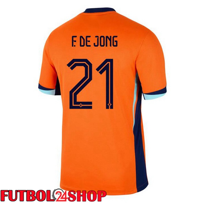 Camiseta Nacional Países Bajos (F. DE JONG 21) Primera Naranja UEFA Euro 2024