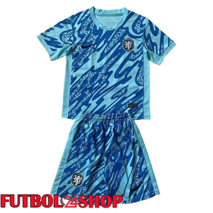 Camiseta Nacional Países Bajos Ninos Portero Azul Claro UEFA Euro 2024