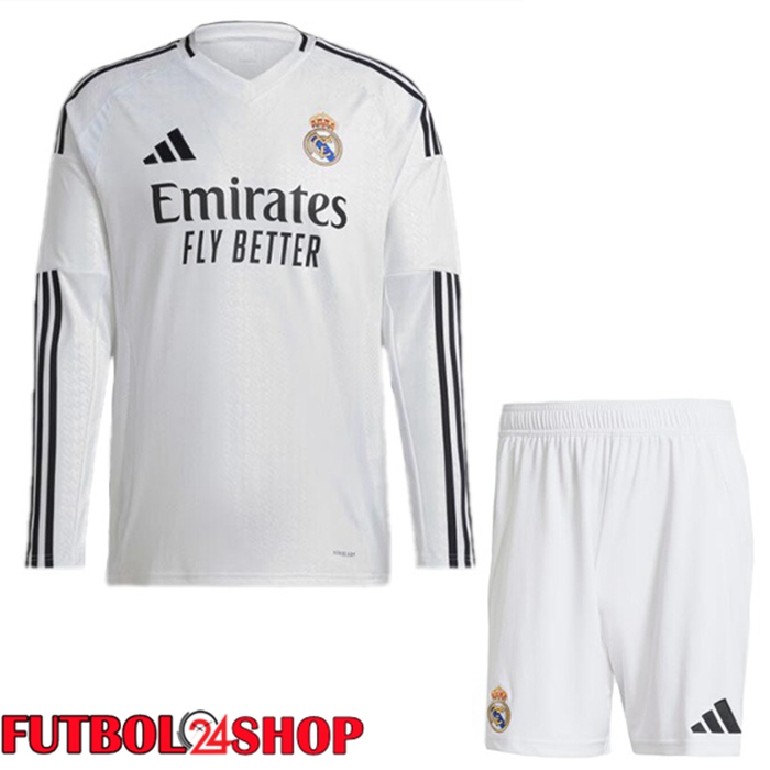 Camisetas De Futbol Real Madrid Ninos Primera Manga Larga Blanco 2024/2025