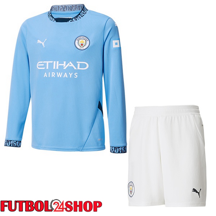 Camisetas De Futbol Manchester City Ninos Primera Manga Larga Azul 2024/2025