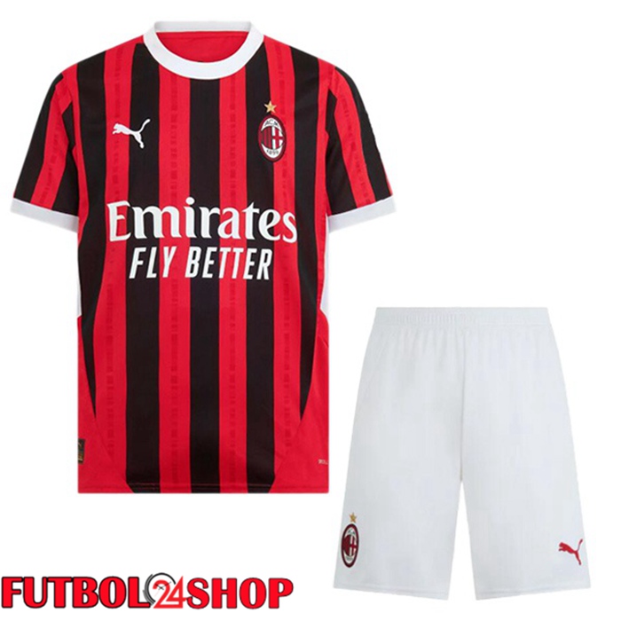 Camisetas De Futbol AC Milan Ninos Primera Rojo Negro 2024/2025