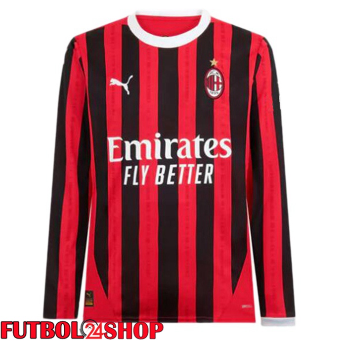 Camisetas De Futbol AC Milan Primera Manga Larga Rojo Negro 2024/2025