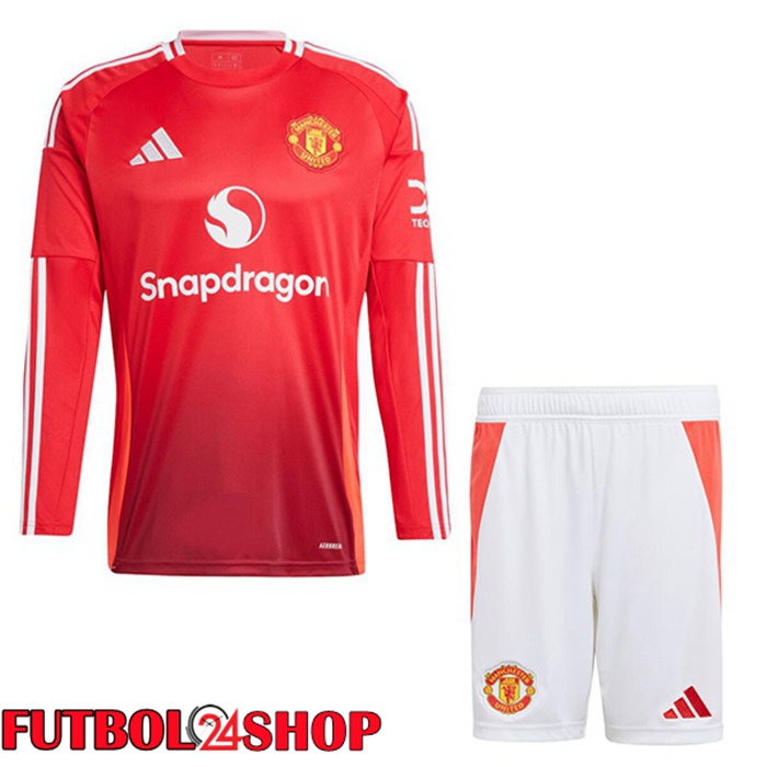 Camisetas De Futbol Manchester United Ninos Primera Manga Larga Rojo 2024/2025