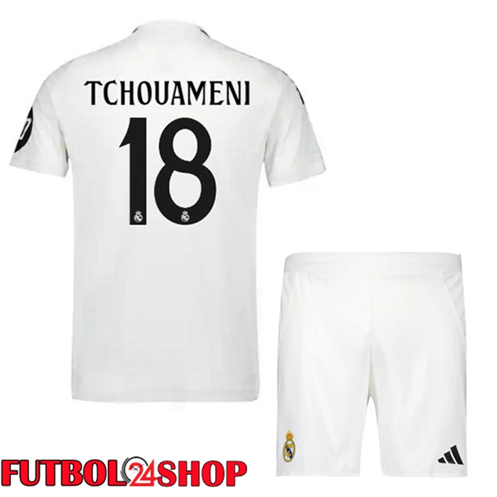Camisetas De Futbol Real Madrid (Tchouameni 18) Ninos Primera Blanco 2024/2025