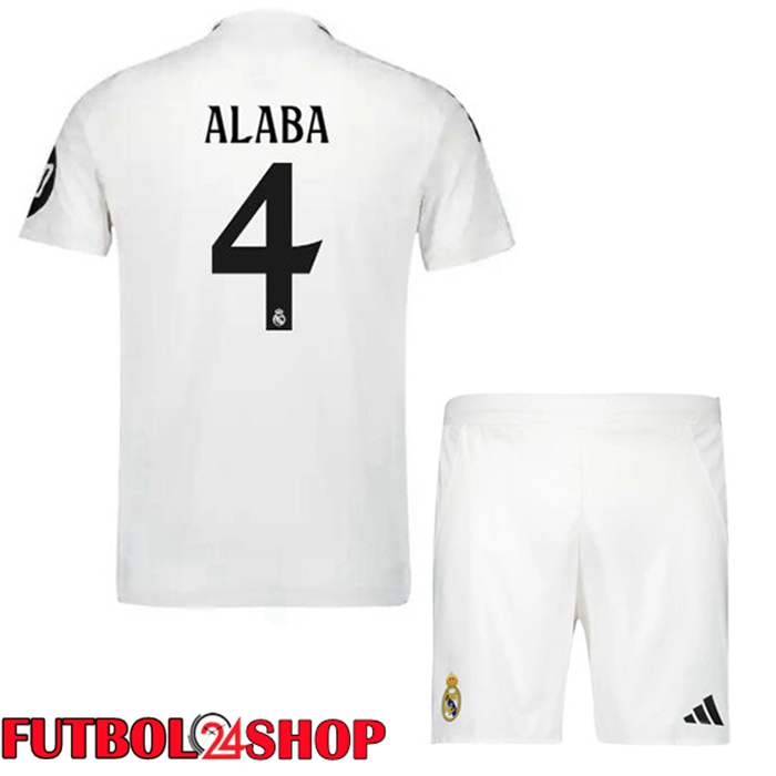 Camisetas De Futbol Real Madrid (Alaba 4) Ninos Primera Blanco 2024/2025
