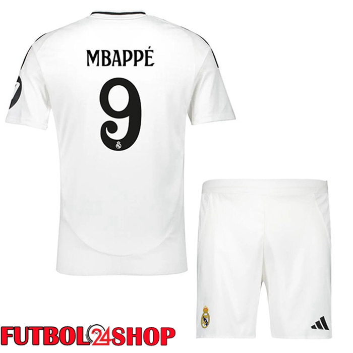 Camisetas De Futbol Real Madrid (Mbappé 9) Ninos Primera Blanco 2024/2025