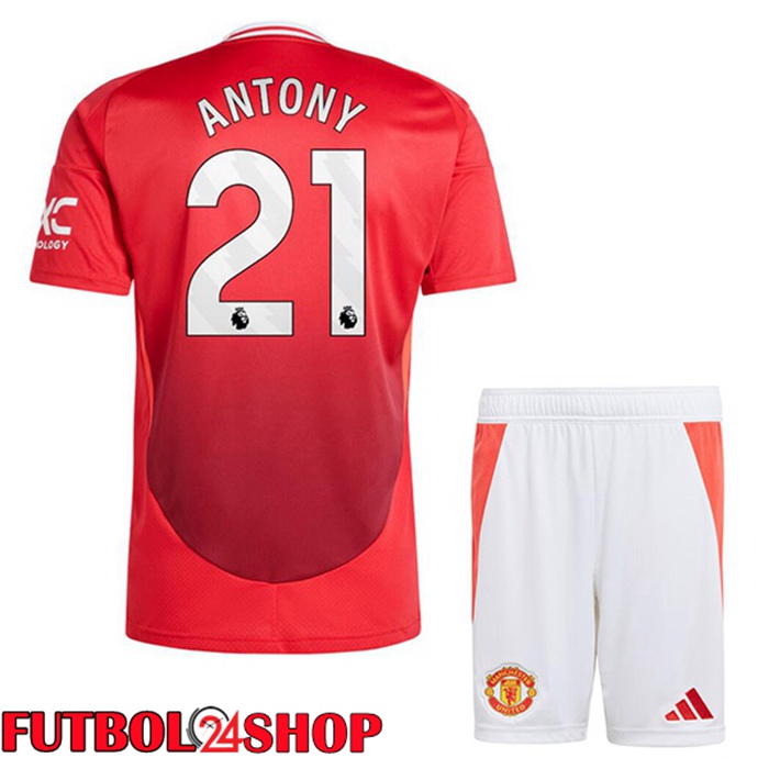 Camisetas De Futbol Manchester United (Antony 21) Ninos Primera Rojo 2024/2025