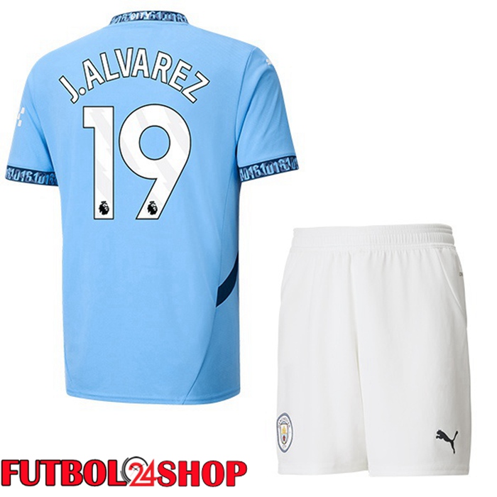 Camisetas De Futbol Manchester City (Julián Álvarez 19) Ninos Primera Azul 2024/2025