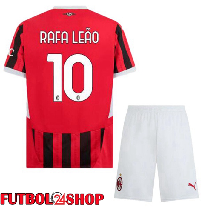 Camisetas De Futbol AC Milan (Rafa Leão 10) Ninos Primera Rojo Negro 2024/2025