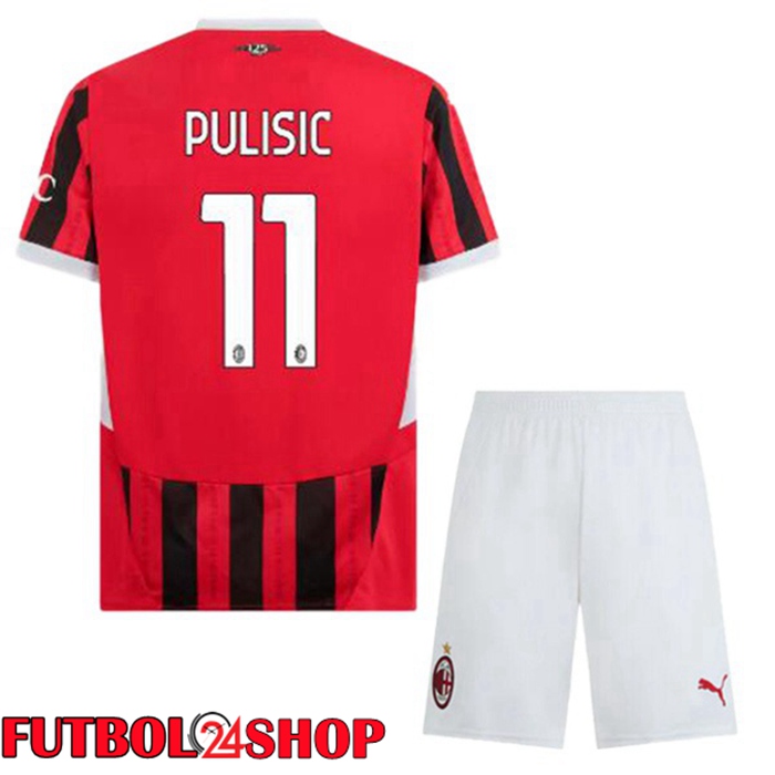 Camisetas De Futbol AC Milan (Pulisic 11) Ninos Primera Rojo Negro 2024/2025