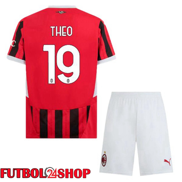 Camisetas De Futbol AC Milan (THEO 19) Ninos Primera Rojo Negro 2024/2025