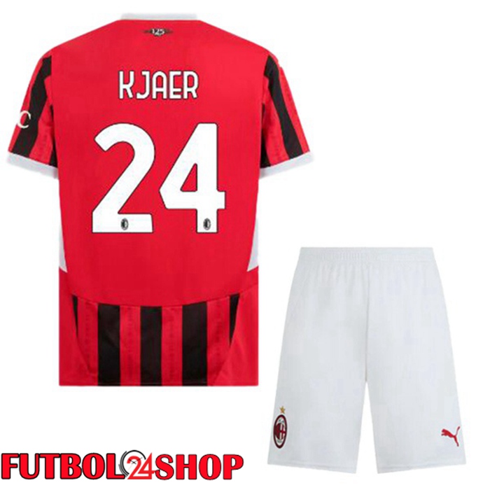 Camisetas De Futbol AC Milan (Kjaer 24) Ninos Primera Rojo Negro 2024/2025