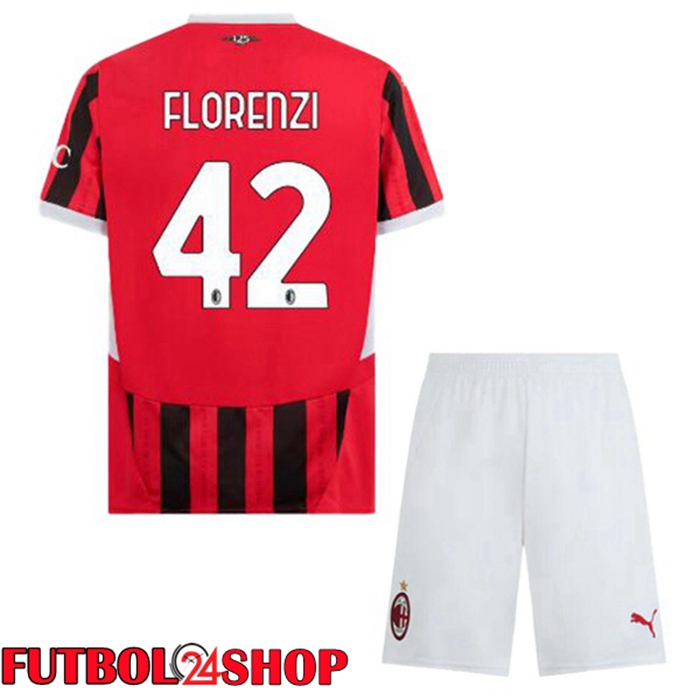 Camisetas De Futbol AC Milan (Florenzi 42) Ninos Primera Rojo Negro 2024/2025