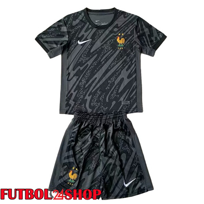 Camiseta Nacional Francia Ninos Portero Negro UEFA Euro 2024