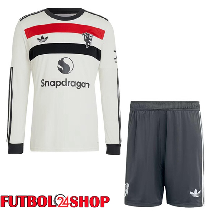 Camisetas De Futbol Manchester United Ninos Tercera Manga Larga Blanco 2024/2025