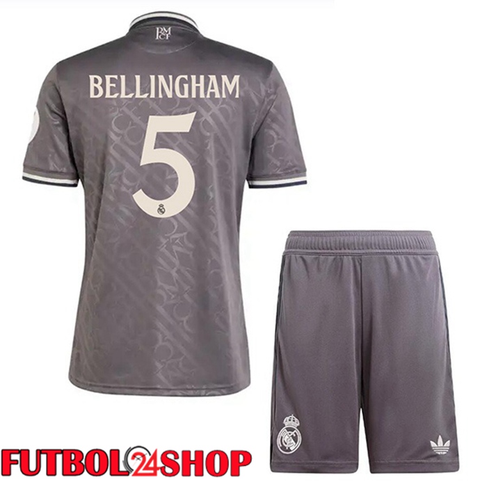 Camisetas Futbol Real Madrid (Bellingham 5) Ninos Tercera Gris 2024/2025
