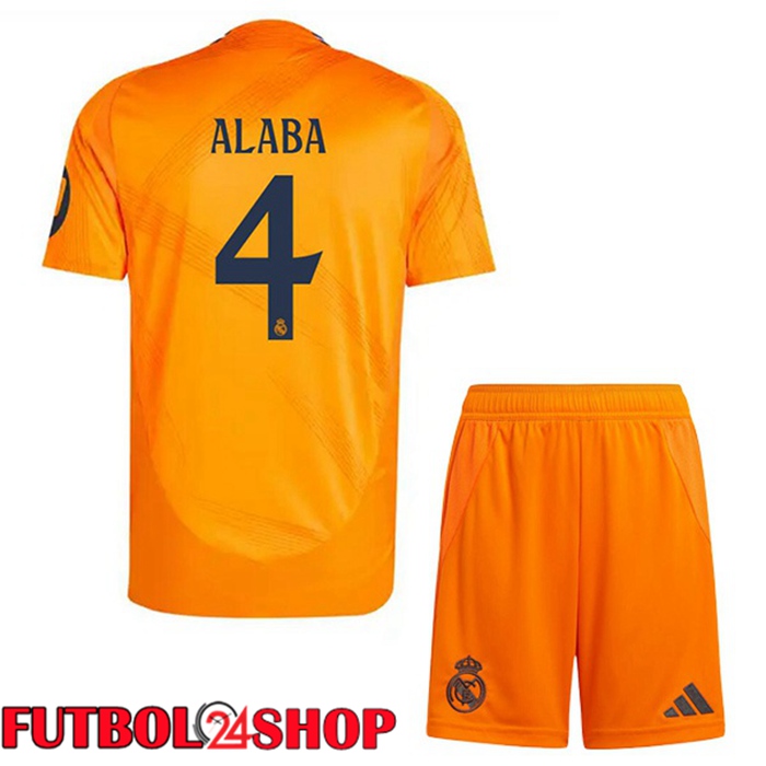 Camisetas Futbol Real Madrid (Alaba 4) Ninos Segunda Naranja 2024/2025