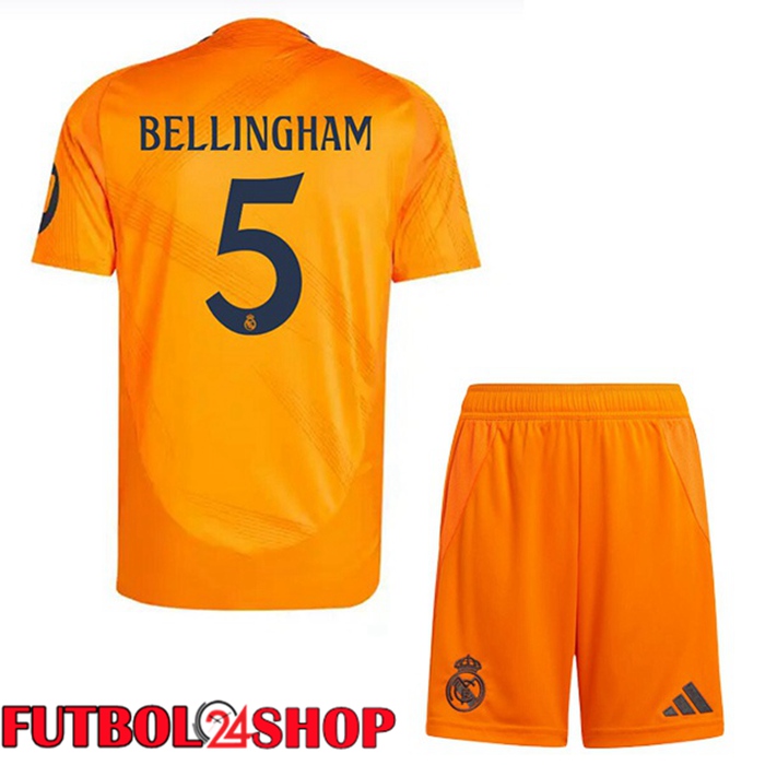 Camisetas Futbol Real Madrid (Bellingham 5) Ninos Segunda Naranja 2024/2025