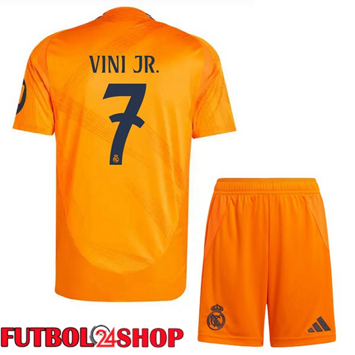 Camisetas Futbol Real Madrid (Vini Jr. 7) Ninos Segunda Naranja 2024/2025
