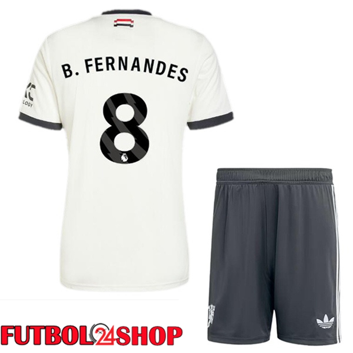 Camisetas Futbol Manchester United (B.Fernandes 8) Ninos Tercera Blanco 2024/2025
