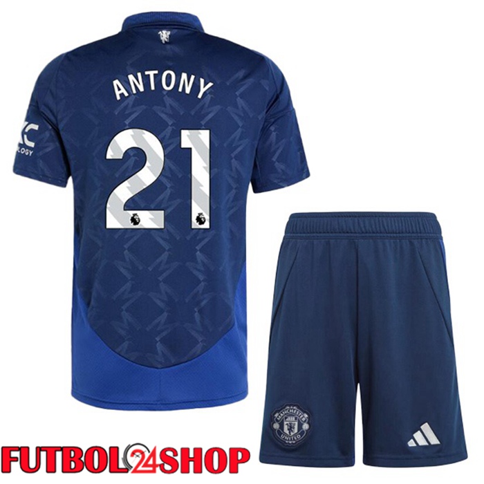 Camisetas Futbol Manchester United (Antony 21) Ninos Segunda Azul 2024/2025