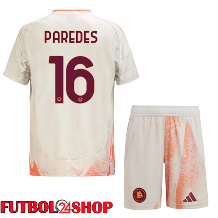 Camisetas Futbol AS Roma (PAREDES 16) Ninos Segunda Blanco 2024/2025