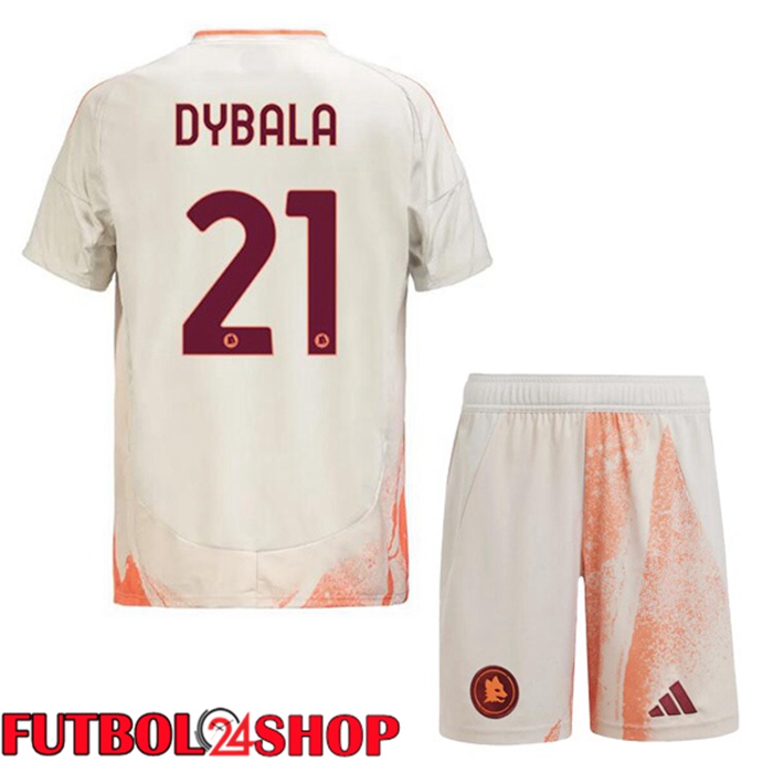 Camisetas Futbol AS Roma (DYBALA 21) Ninos Segunda Blanco 2024/2025