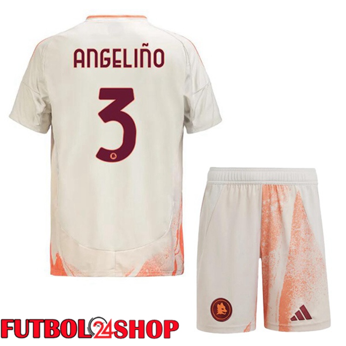 Camisetas Futbol AS Roma (ANGELIÑO 3) Ninos Segunda Blanco 2024/2025